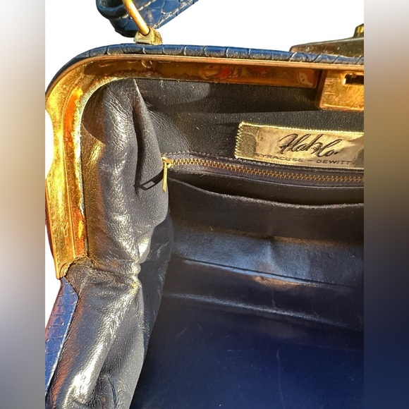 Vintage 60s Susan Gail lizard Kelly kiss lock top handle bag purse - Picture 9 of 11